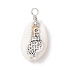 Natural Cowrie Shell & Alloy Sea Animals Pendants PALLOY-JF03751-2