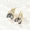 Feather Brass Clear Cubic Zirconia Stud Earrings KK-D301-12G-1