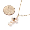 Natural Obsidian & Pearl Braided Cross Pendant Necklace NJEW-JN03920-05-6