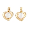 Brass Pave Natural White Shell Heart Charms KK-U043-27G-1