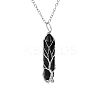 Natural Black Onyx(Dyed & Heated) Double Terminal Pointed Faceted Bullet Copper Wire Wrapped Tree of Life Pendant Alloy Chain Necklaces FS-WG07FDC-07-1