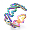 Ion Plating(IP) 304 Stainless Steel Hollow Heart Cuff Rings RJEW-N038-124M-1