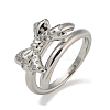 Bowknot Brass Micro Pave Clear Cubic Zirconia Double Rings RJEW-Z050-26P-2