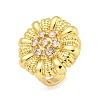 Rack Plated Brass Micro Pave Cubic Zirconia Flower Open Cuff Rings for Women RJEW-Z042-02G-02-1