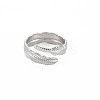 Non-Tarnish 304 Stainless Steel Leaf Open Cuff Ring for Women RJEW-S405-196P-2