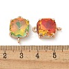 Brass Pave Faceted Glass Square Connector Charms KK-G517-14G-3