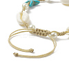Synthetic Turquoise(Dyed) Starfish & Natural Shell & Glass Pearl Braided Bead Bracelet BJEW-TA00218-4