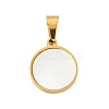 304 Stainless Steel Pave Natural White Shell Flat Round Charms STAS-S130-02G-1