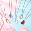 Glass Faceted Teardrop Pendant 304 Stainless Steel Cable Pendant Necklaces for Women NJEW-JN05297-1