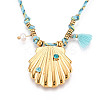 304 Stainless Steel Shell Shape Pendant Cotton Cord Necklaces NJEW-C093-05C-G-2
