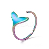 Ion Plating(IP) 201 Stainless Steel Whale Tail Shape Open Cuff Ring for Women RJEW-C045-09M-1