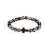 Natural Dragon Veins Agate Round & Black Stone Cross Beaded Stretch Bracelets AL9928-8-1
