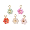 Dyed Natural Shell & Brass Round Beaded Flower Pendants PALLOY-JF03462-1
