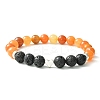 Natural Mixed Stone & Lava Rock & Alloy Heart Beaded Stretch Bracelet BJEW-JB09633-2