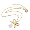 304 Stainless Steel & Plastic Pearl Bowknot Pendant Cable Chain Necklaces NJEW-H044-09G-2