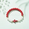 Natural White Jade & Gemstone & Synthetic Turquoise(Dyed) Stretch Bracelet with Cross BJEW-JB08295-4