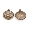 Tibetan Style Flat Round with Flower Alloy Big Pendants TIBEP-Q056-15AB-NR-2