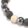 Gemstone & Lava Rock & Synthetic Hematite Round Beaded Stretch Bracelet BJEW-JB07972-5