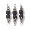 Natural Lava Rock Round Beaded Connector Charms PALLOY-JF02715-1