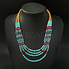 Bohemian Glass & Seed Beads & Synthetic Turquoise Heishi Beaded Multi Layered Necklaces for Women FS-WG1F001-05-1