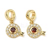 Brass Micro Pave Organge Red and Clear Cubic Zirconia Arrow with Target Shape European Dangle Charms KK-L257-25G-1