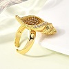 Brass Micro Pave Clear Cubic Zirconia Adjustable Open Cuff Rings for Women RJEW-I111-02G-02-3