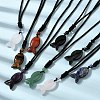 Natural Mixed Stone Fish Pendant Black Nylon Cord Necklaces NJEW-G185-01-1