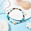 Starfish & Tortoise Synthetic Turquoise Braided Bead Anklets AJEW-AN00564-01-2