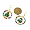 Glass Seed Beaded Ring with Lampwork Christmas Tree Dangle Earrings EJEW-TA00231-6