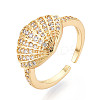 Brass Micro Pave Cubic Zirconia Adjustable Open Cuff Rings for Women RJEW-N051-03G-1