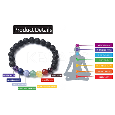 Chakra Natural Lava Rock Beaded Stretch Bracelets BJEW-JB02225-01-1