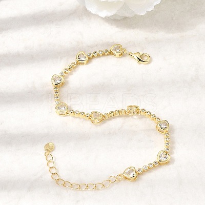 Heart Brass Micro Pave Cubic Zirconia Link Chain Bracelets for Women BJEW-A164-01G-01-1