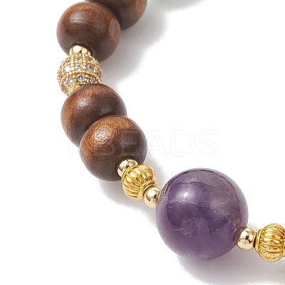 Natural Amethyst & Green Aventurine & Whide Jade & Carnelian & Dyed Malaysia Jade & Wood Beaded Stretch Lucky Bracelets BJEW-JB13291-1