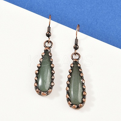 Brass Natural Mixed Stone Teardrop Dangle Earrings G-B149-15R-1