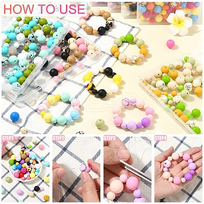 90Pcs 9 Styles Round Silicone Focal Beads SIL-YW0001-77-1