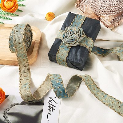 5 Yards Polyester 3D Star Gold Stamping Ribbon OCOR-TAC0023-14A-1