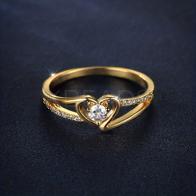 Heart Brass Micro Pave Clear Cubic Zirconia Finger Rings FS-WG243FC-02-1
