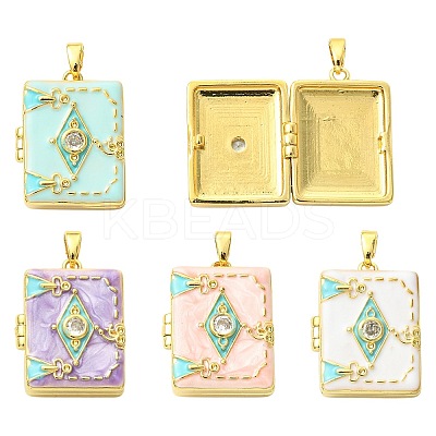 4Pcs 4 Colors Brass Micro Pave Cubic Zirconia Locket Pendants KK-CJ0005-55-1