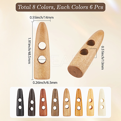 48Pcs 8 Colors 2-Hole Wood Buttons WOOD-GF0002-35A-1