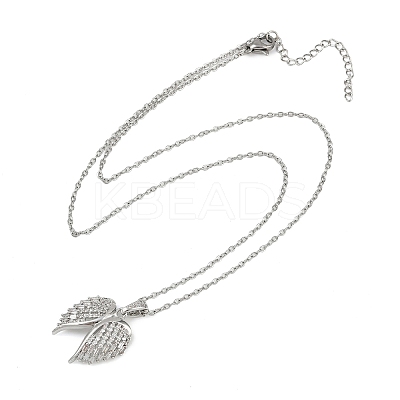 Brass Micro Pave Clear Cubic Zirconia Angel Wings Pendant Necklaces LS-NJEW-Z088-02P-1