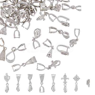 30Pcs 8 Style Rack Plating Brass Micro Pave Clear Cubic Zirconia Ice Pick Pinch Bails & Snap on Bails KK-HY0002-82-1