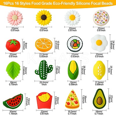 16Pcs 16 Styles Food Grade Eco-Friendly Silicone Focal Beads SIL-CJ0001-27-1