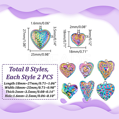 16Pcs 8 Styles 304 & 201 Stainless Steel Pendants STAS-GA0001-56-1
