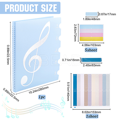1Pc Plastic Piano Sheet Folder with 5 Sheets Paper Self-Adhesive Stickers AJEW-GF0009-44B-1