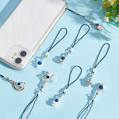 8Pcs 8 Style Cartoon Astronaut Pendant Hanging Rope AJEW-WR0001-44-1