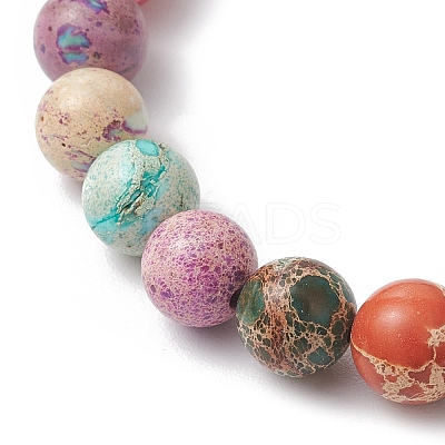 Natural Imperial Jasper Round Beaded Stretch Bracelets for Men Women BJEW-JB11956-1