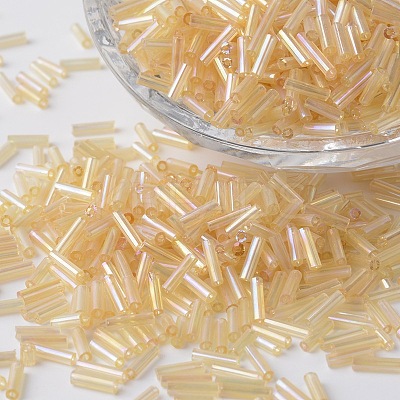 Transparent Colours Rainbow Plated Glass Bugle Beads SEED-K001-E03-1-1