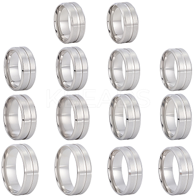 14Pcs 7 Styles Stainless Steel Grooved Finger Ring Settings STAS-SC0010-65P-1