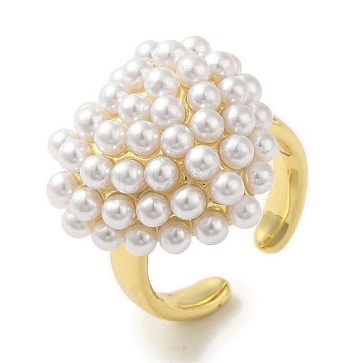 Rack Plating Brass Micro Pave Pearl Rings RJEW-R315-02A-G-1