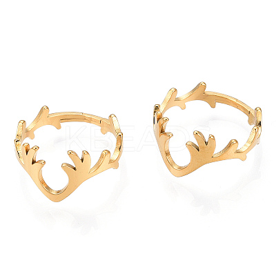 Ion Plating(IP) 304 Stainless Steel Deer Antler Adjustable Ring for Women RJEW-T027-06G-1